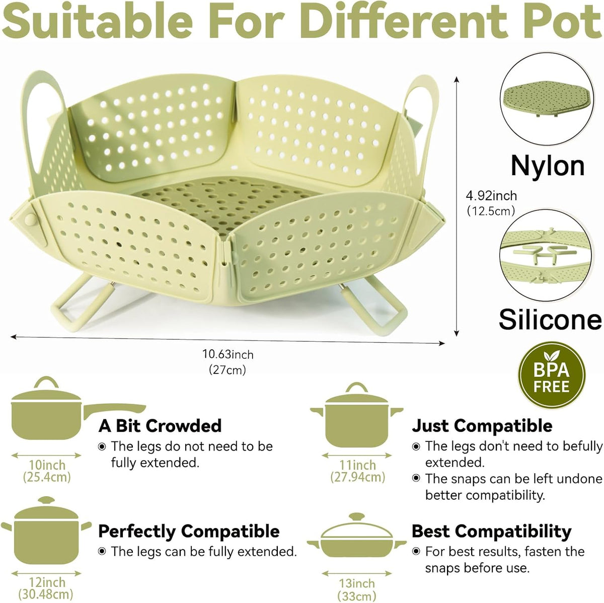 Large Collapsible Silicone Steamer Basket, Expandable for Pot,Non Slip Feet