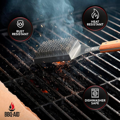 BBQ-AID Grill Brush for Outdoor Grill Bristle Free - 18" BBQ Brush for Grill Cleaning Kit - Safe BBQ Grill Cleaner Brush and Scraper - Stainless Grill Cleaning Brush for Any Grill, Grill Accessories