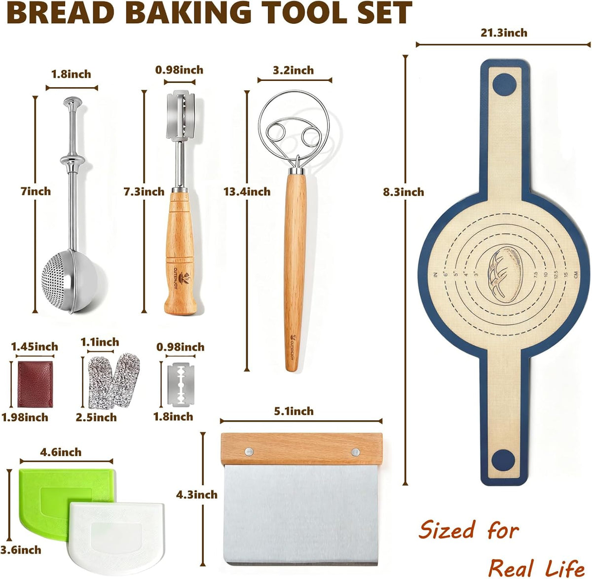 13-Inch Danish Dough Whisk Set, Sourdough Tools for Bread Making