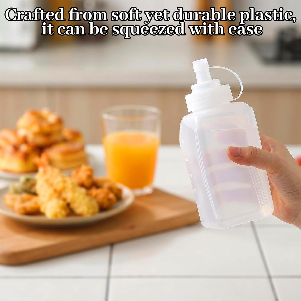 Large Squeeze Bottles for Sauces, 600ML/20oz Wide Mouth Salsa Dispenser Bottle with Lid, Square Condiment Squeeze Bottles for Mayo BBQ Tomato Salad Sauce Spaghetti Pasta Sauce Bottle