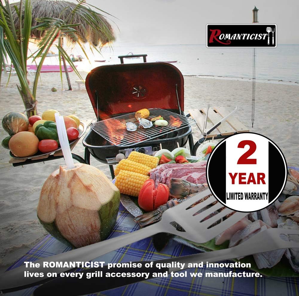 ROMANTICIST 4pc Heavy Duty Grill Accessories for Top Chef - Professional Grill Tools Set & Basic BBQ Tools for Backyard Restaurant Outdoor Kitchen - Deluxe Grill Gift for Dad on Father’s Day Christmas
