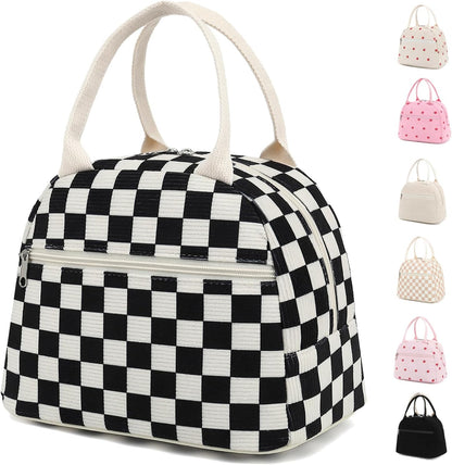 GYEUKHAM Lunch Bag Women, Lunch Box for Adult Men Kids Girls, Small Cute Lunchbox Tote Large Capacity Insulated Lunch Container Cooler for Work School Picnic Travel, Black White Stripes