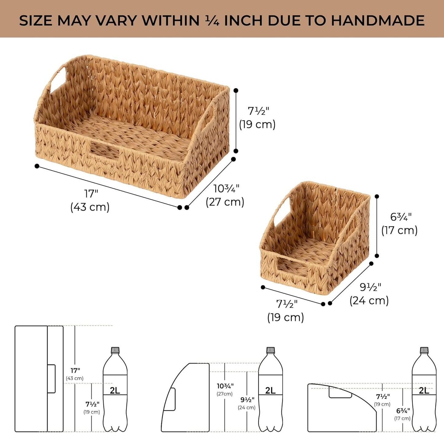 GRANNY SAYS Wicker Storage Baskets for Shelves, Trapezoid Woven Basket with Handles, Storage Wicker Baskets for Pantry, Water Hyacinth, 2-Pack