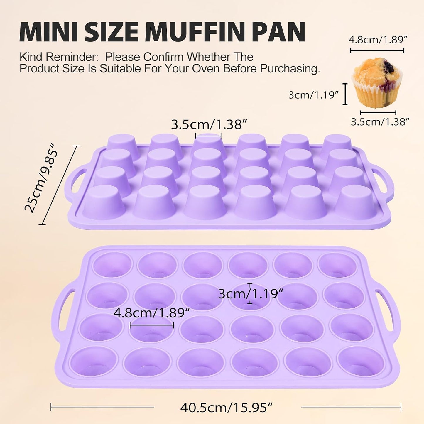 2 Pack Silicone Muffin Pan 12 and 24 Cup with Metal Frame,Non Stick Silicone Mini Cupcake Pan with Handles, BPA Free Silicon Regular Muffin Tin Tray Small for baking, egg bites, Mold Grey