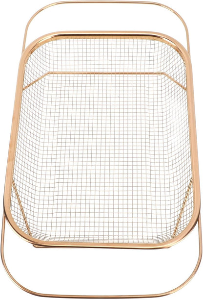 Over The Sink Colander, Stainless Steel Expandable Baskets with Handles Rectangle Kitchen Fine Mesh Strainer Basket for Strain Drain Rinse Fruits Vegetables (Gold)