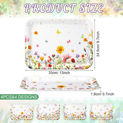 4 Pieces Basketball Serving Trays - Sports Melamine Platters Reusable Rectangle Party Trays for Basketball Sports Theme Party Food Dessert Serving Supplies, 13 x 9.7 inch