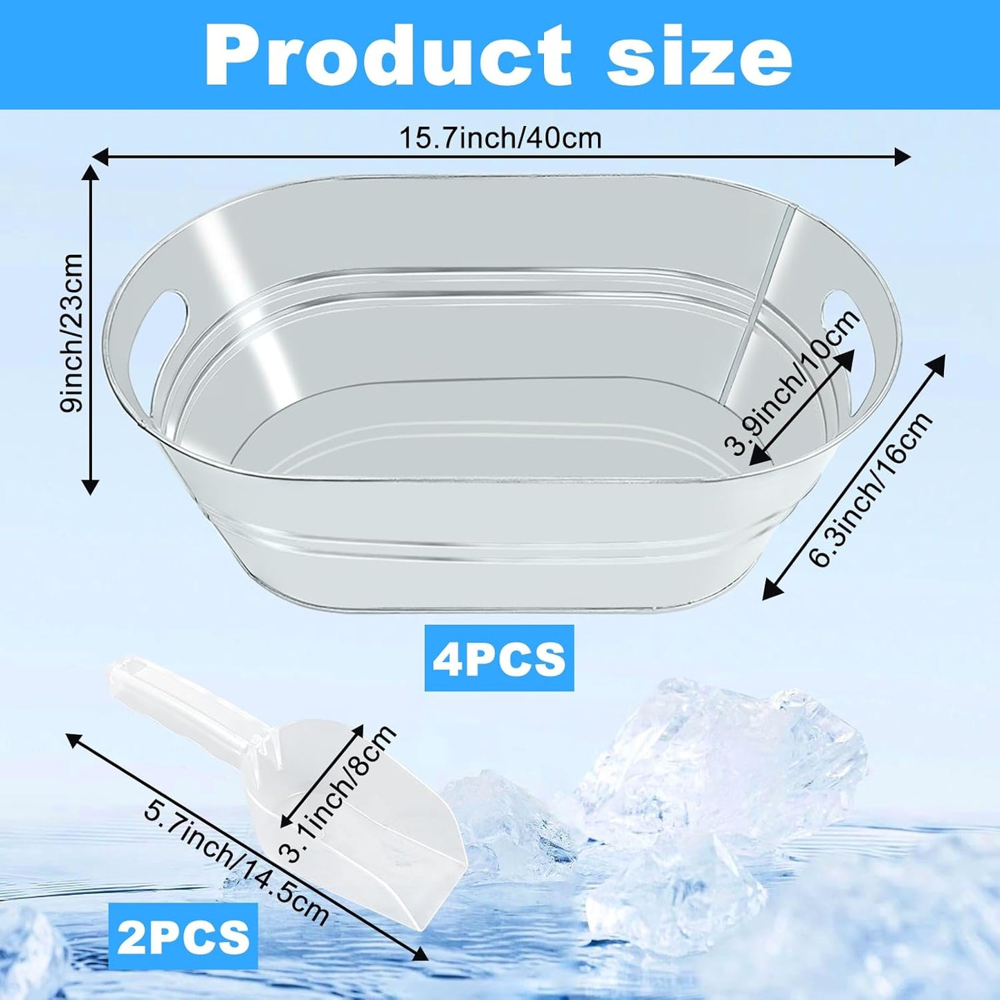 4Pcs 3 Gallon Black Galvanized Bucket Ice Bucket Large Metal Drink Buckets for Parties Beer Beverage Tub with Scoops for Champagne Cocktails Wine Cooling for Mimosa Bar Supplies