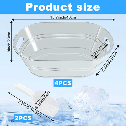 4Pcs 3 Gallon Black Galvanized Bucket Ice Bucket Large Metal Drink Buckets for Parties Beer Beverage Tub with Scoops for Champagne Cocktails Wine Cooling for Mimosa Bar Supplies
