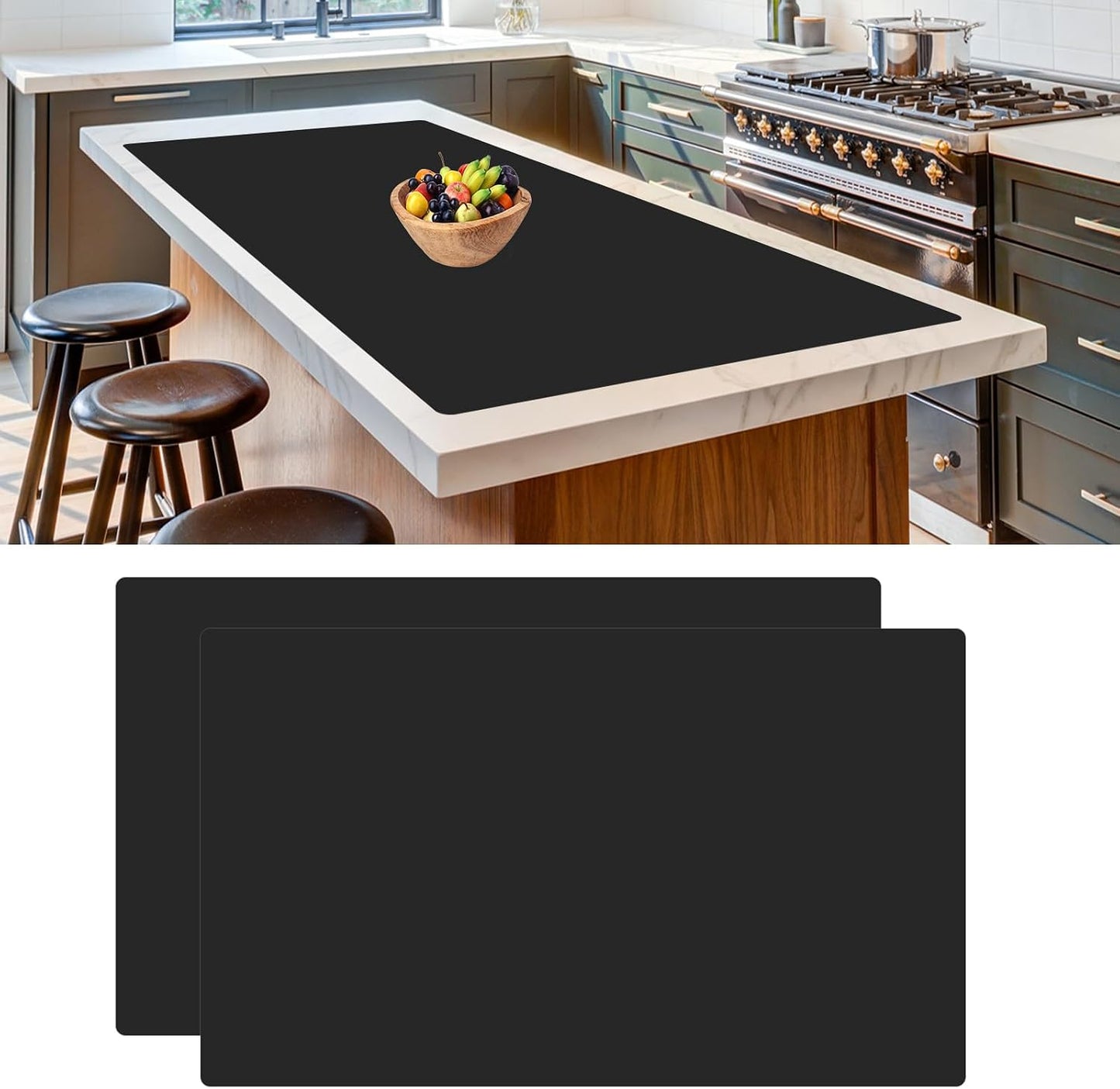 2Pack Large Silicone Mats for Kitchen Counter, 48''x24''(120cmx60cm) Heat Resistant Mat for Kitchen Island, Waterproof Multipurpose Countertop Protector, Black