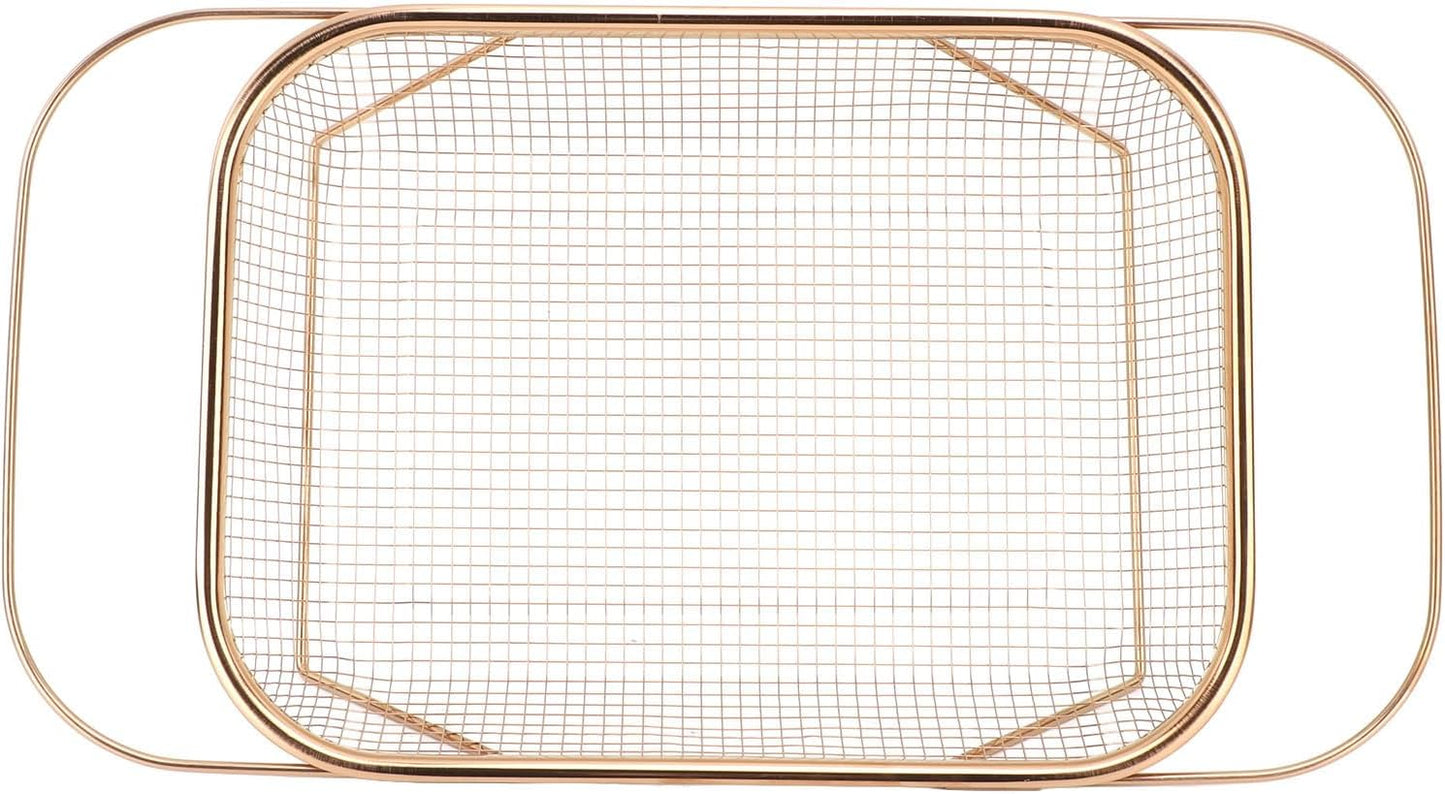 Over The Sink Colander, Stainless Steel Expandable Baskets with Handles Rectangle Kitchen Fine Mesh Strainer Basket for Strain Drain Rinse Fruits Vegetables (Gold)