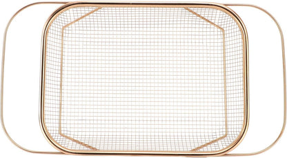 Over The Sink Colander, Stainless Steel Expandable Baskets with Handles Rectangle Kitchen Fine Mesh Strainer Basket for Strain Drain Rinse Fruits Vegetables (Gold)