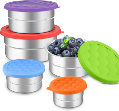 HaWare Stainless Steel Food Storage Containers with Silicone Lids, Leak-Proof Metal Snack Container, Round Lunch Box for Kids Adults, Stackable & Reusable Meal Prep Containers, Set of 3, Multicolor