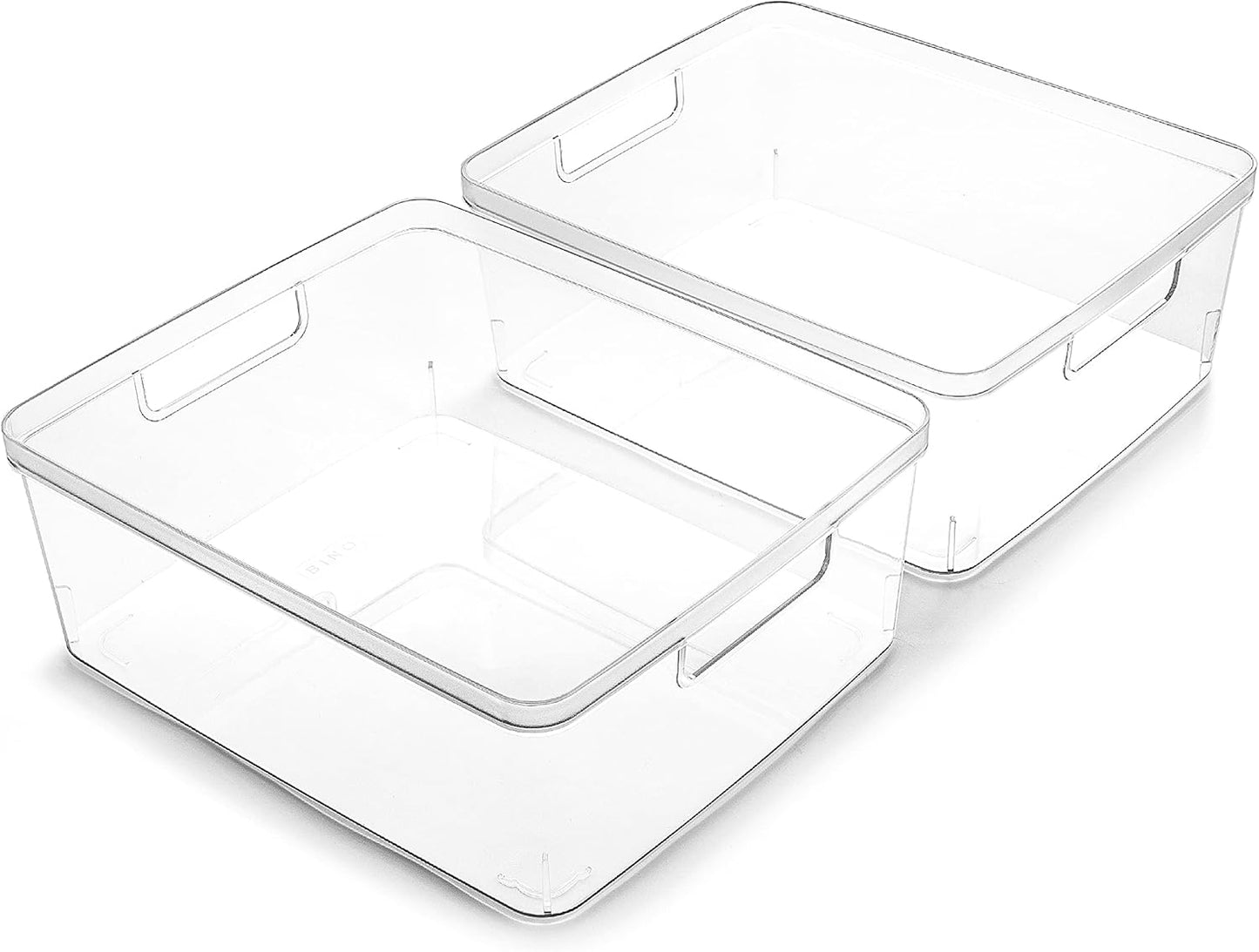 BINO | Plastic Bins, Large - 2 Pack | THE LUCID COLLECTION | Multi-Use| Built-In Handles | BPA-Free | Clear Storage Containers | Fridge Organizer | Pantry & Home Organization