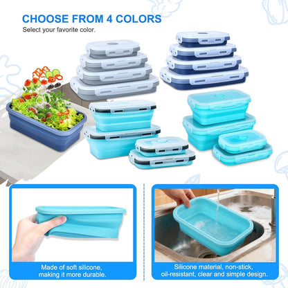 Collapsible Silicone Food Storage Containers 4 Set Airtight Leak Proof Food Containers with Lids Stackable Meal Prep for Microwave Freezer Dishwasher for Kitchen Camping Office Gray