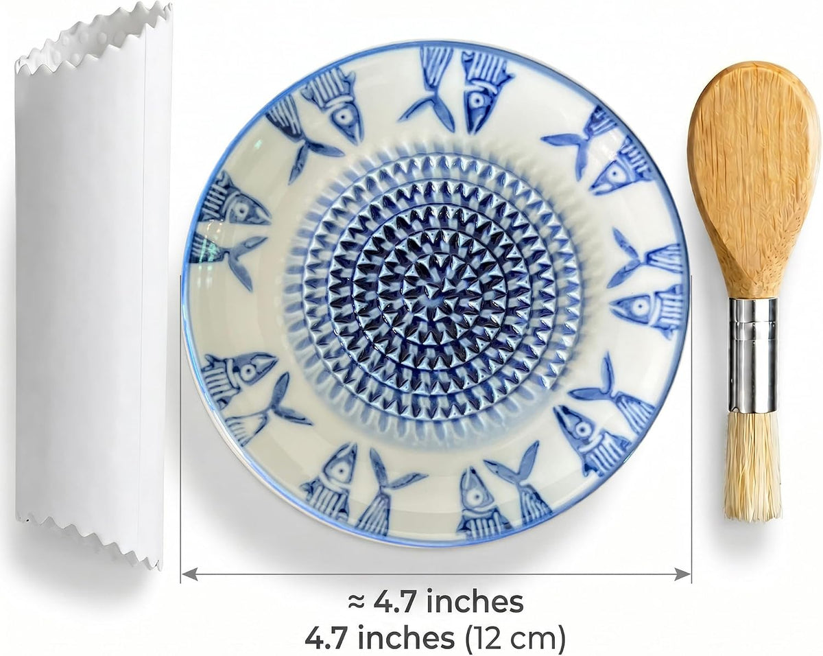 Handcrafted Ceramic Garlic Grater Plate, Ocean Blue