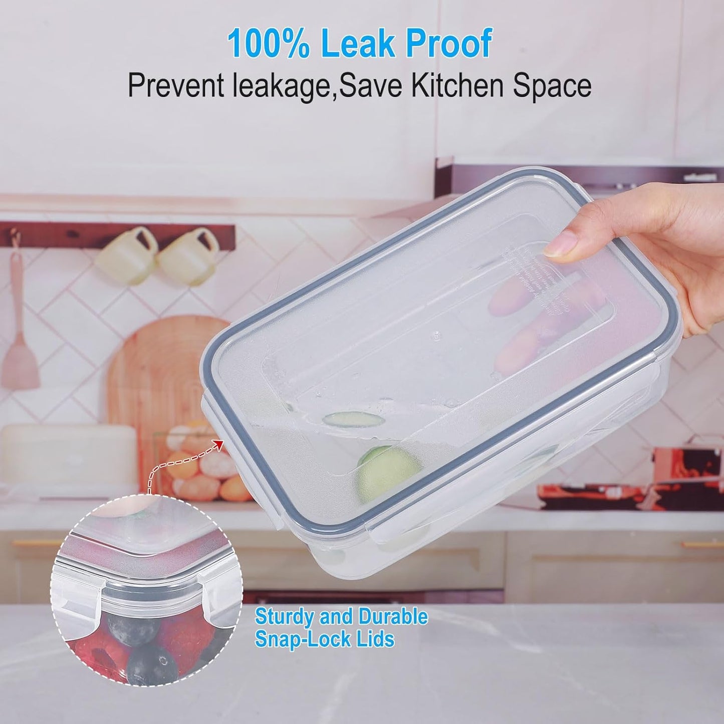 4 PCS Food Storage Containers with Lids - 100% Leak-Proof Plastic Meal-Prep Containers for Kitchen Storage and Dining out, BPA-Free, Dishwasher & Microwave Safe (Rectangle)