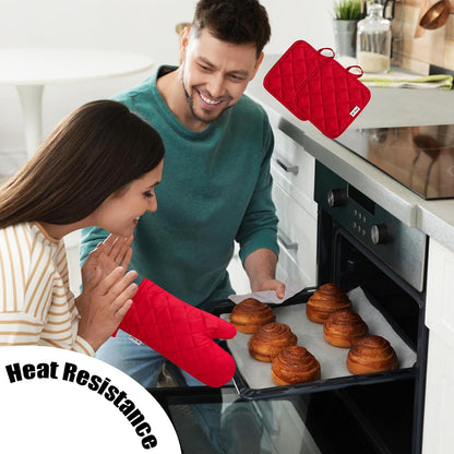 Oven Mitts and Pot Holders Sets,6 Pcs Oven Mitts and Potholders with Recycled Cotton High Heat Resistant Extra Thick Long Oven Mitts for Cooking(Black)