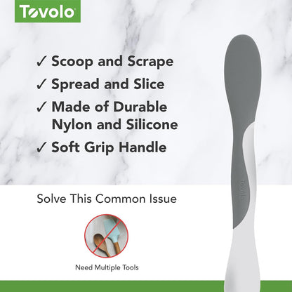 Tovolo Scoop and Spread Large Dual End Silicone Sandwich Spreader Tool with Nylon Handle, BPA Free Dishwasher Safe Silicone and Nylon Tool for Spreading and Scooping, Cayenne Red and Oyster Gray
