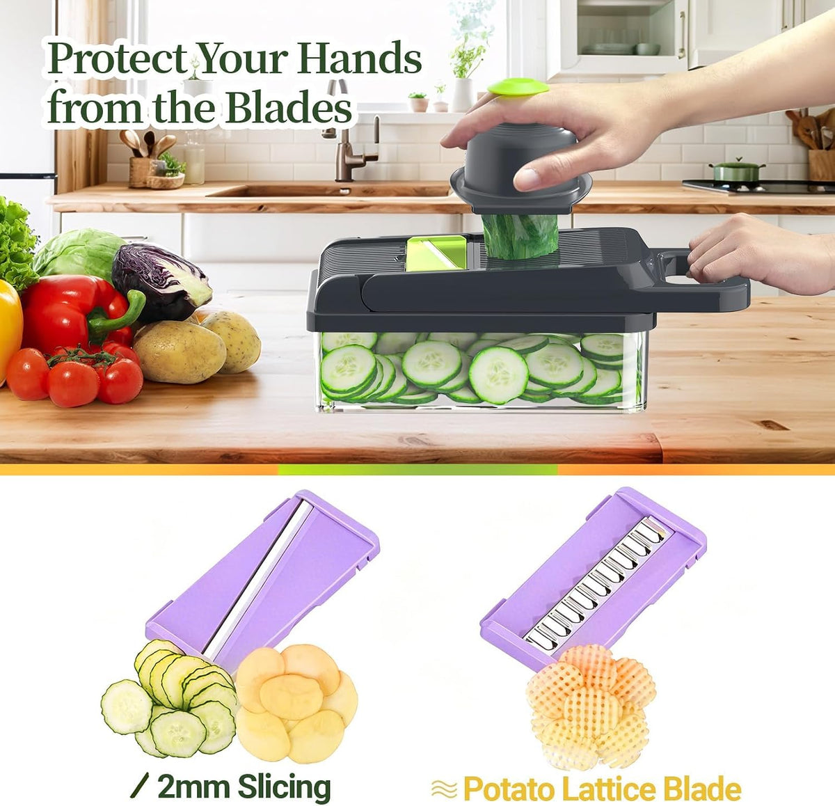 12-in-1 Vegetable Chopper 7 Blades, Veggie Cutter with Handle, Black/White