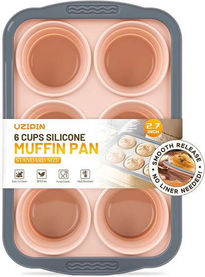 Silicone Muffin Pan, 12 Cups Non-Stick Cupcake Pan, Food-Grade BPA-Free Muffin Tin, Oven-Safe 450 °F, Reinforced Steel Frame, Easy-Grab Handles, Quick-Release 2.3" Baking Molds for Mini Treats