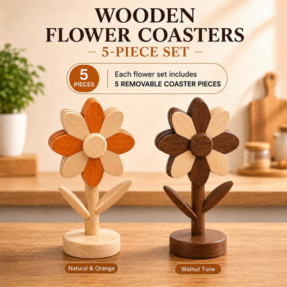 Sunflower Trivets for Hot Dishes, 5Pc Wooden Tree Trivet Stand Set