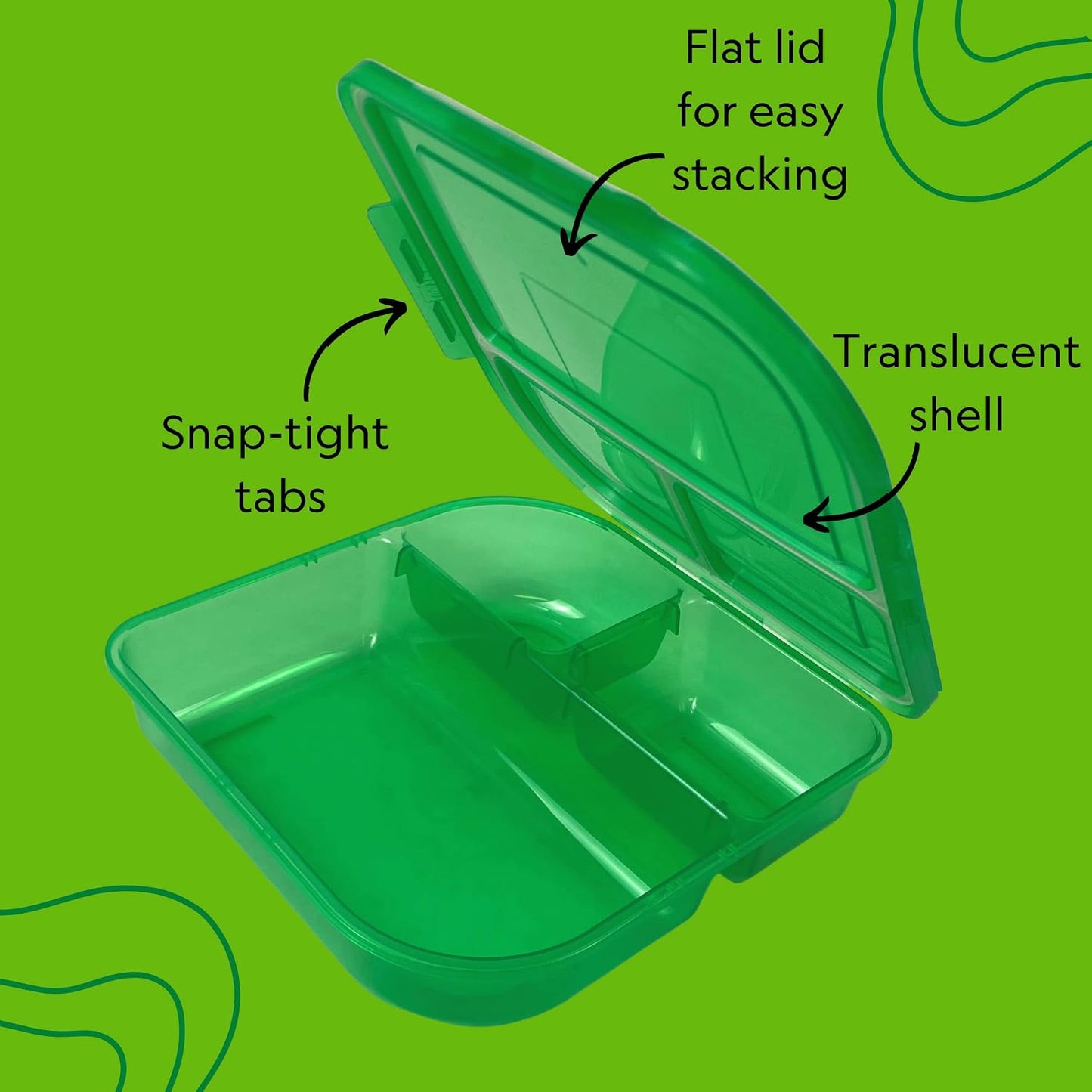 Large To-Go 3-Compartment Food Container, 9-3/8" X 9-3/8" X 2-1/2", Reusable, Microwave Safe, Smoke/Red