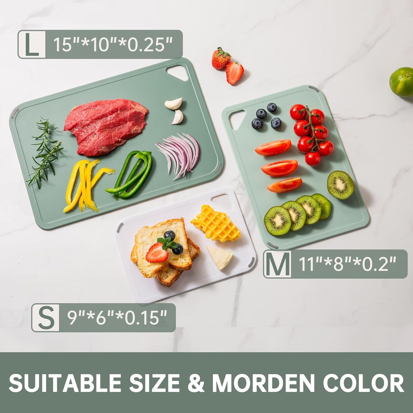THETCHRY Plastic Cutting Board Set of 4, Extra Large Cutting Board for Kitchen with Non-Slip, Large -Small Chopping Board for Cooking, Bpa Free, with Grip Handle,Green