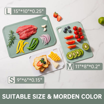 THETCHRY Plastic Cutting Board Set of 4, Extra Large Cutting Board for Kitchen with Non-Slip, Large -Small Chopping Board for Cooking, Bpa Free, with Grip Handle,Green