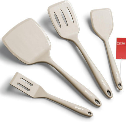Silicone Spatula Set, 600°F Heat Resistant Silicone Spatula Turner Flipper for Cooking, Non Stick and Non Scratch Kitchen Utensils for Eggs & Pancakes, 4 Pack, Black