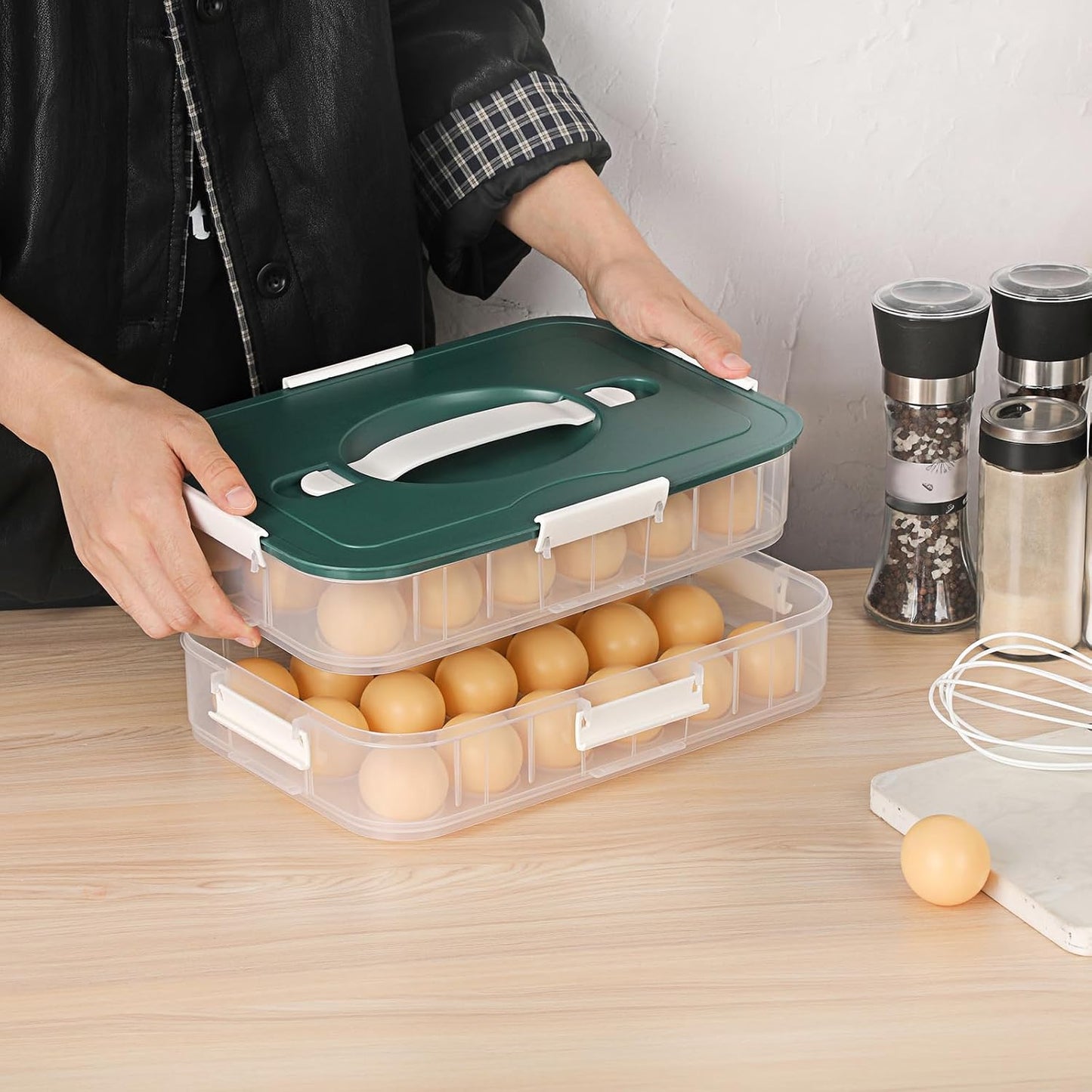 BTSKY Deviled Egg Platter with Lid, 3-Layer 54 Slots Deviled Eggs Carrier, Clear Portable Egg Holder for Fridge Reusable Deviled Eggs Tray Carton Box for Easter and Party Favor (3-Layer, Orange)
