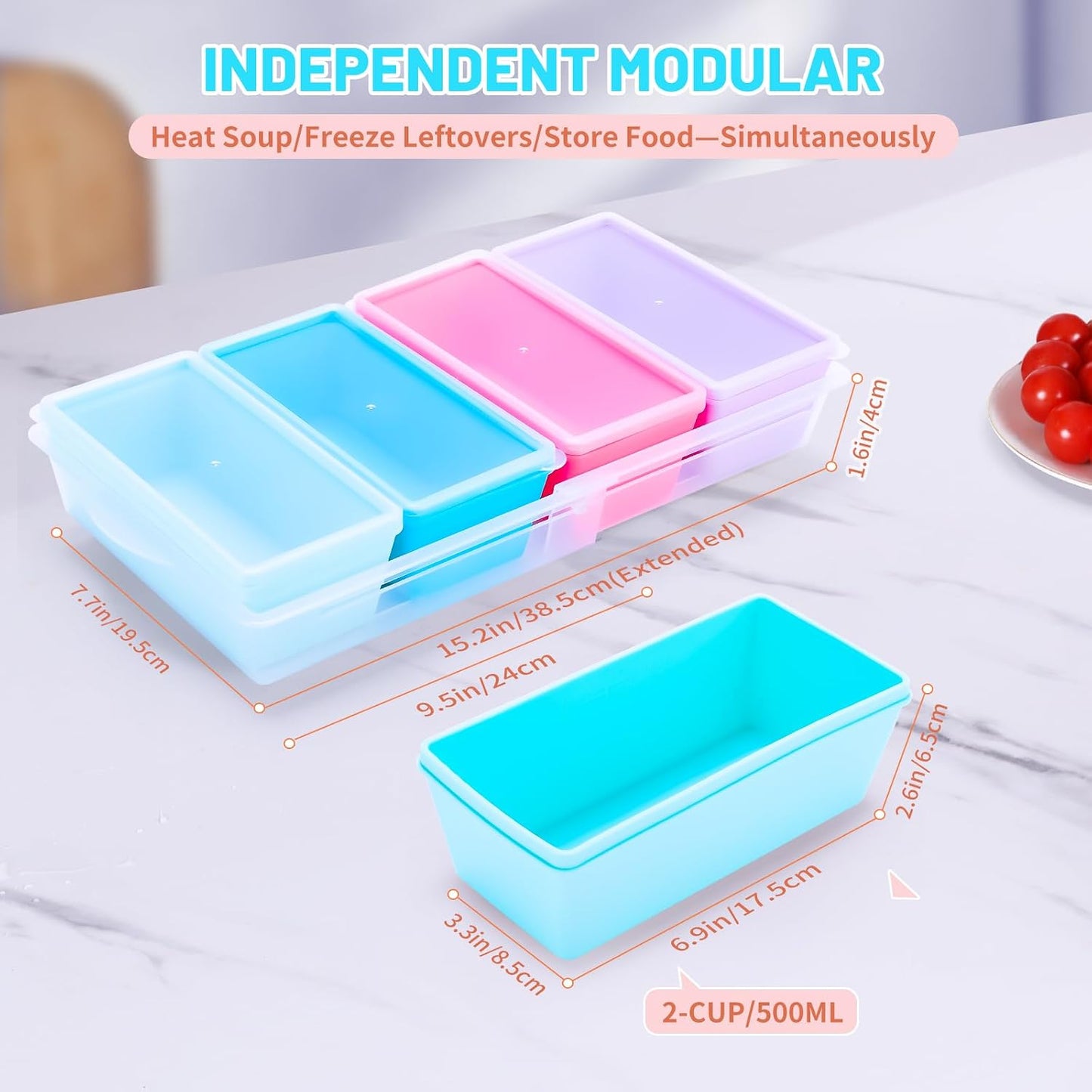 Gemice 1-Cup Silicone Freezer Molds with Lids, Individual 4-Pack Portion Soup Cubes Freezer Trays for Food Storage, Oven & Dishwasher Safe, BPA-Free, Silicone Freezer Containers for Meal Prep