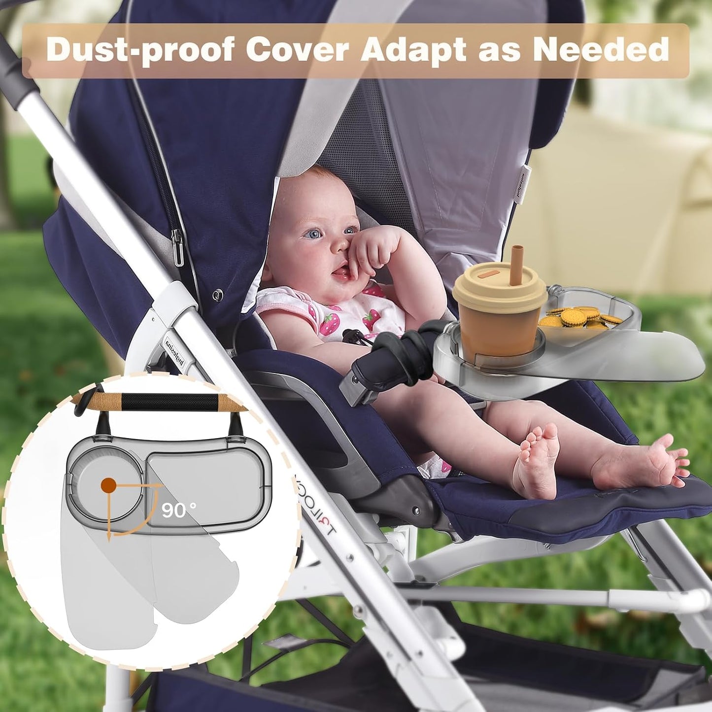 Upgraded Universal Stroller Snack Tray, Cup Holder Stroller Tray with Silicone Flexible Arms Grip, Stroller Tray Attachment for Baby Toddler Holder Stroller Accessories for Snacks On The Go