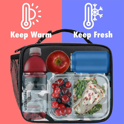 opux Insulated Lunch Bag Kids, Lunch Box for School Boy Girl, Leakproof Small Reusable Compact Soft Mini Cooler Bag, Toddler Small Lunch Boxes Kit Pail with Front Side Pockets (Purple)