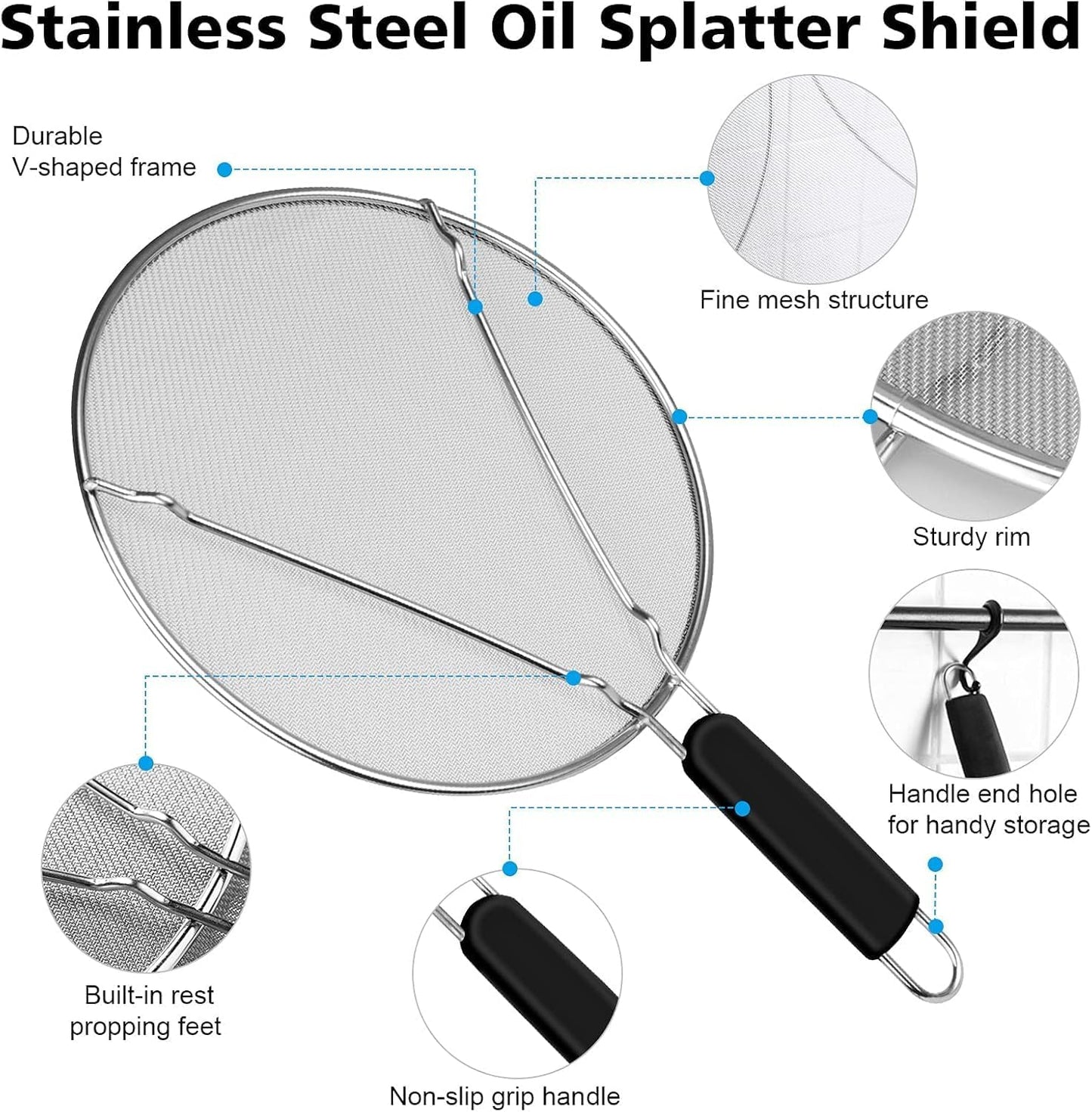 Splatter Screen for Frying Pan & Food Strainer,13 Inch Stainless Steel Grease Splatter Guard,Shield from Splashing Oil, Dishwasher Safe(Red)