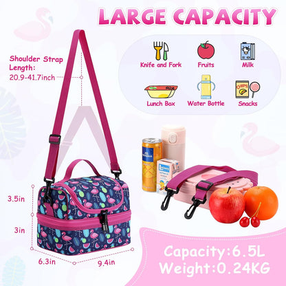 Lunch Bag for Girls,ChaseChic Insulated Lightweight Lunch Boxes for Kids Boys Dual Compartment Lunch Organizer Leak-Proof Cooler Bag with Detachable Adjustable Shoulder Strap,Purple Butterflies