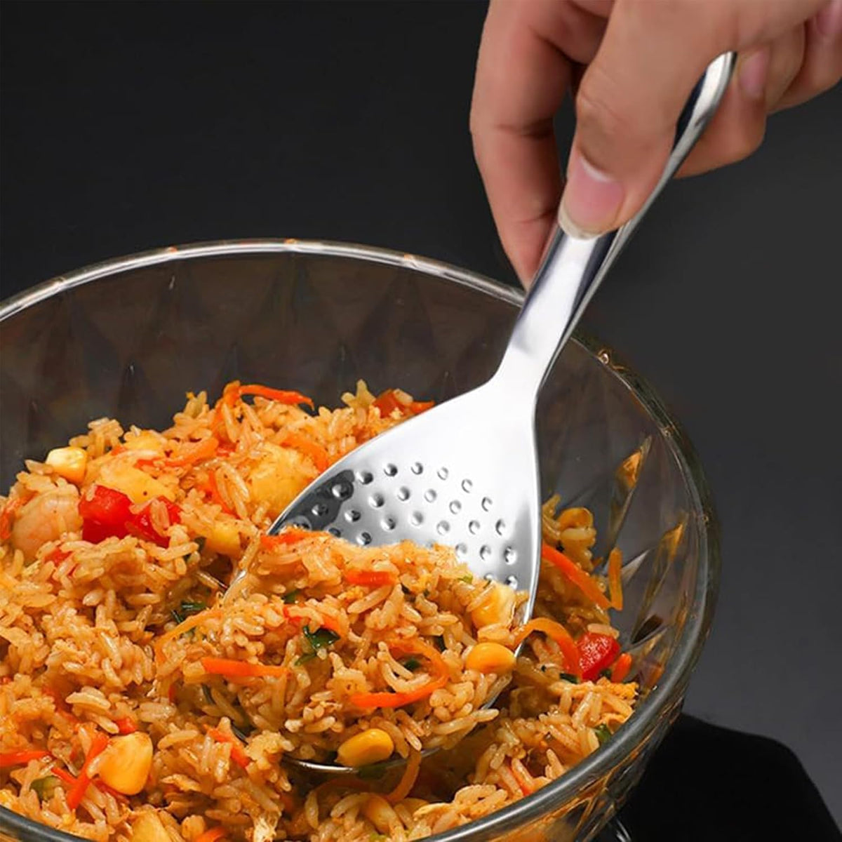 Comicfs Rice Paddle Spoon 304 Stainless Steel Thickened Rice Spoon Rice Spatula Non Stick Rice Scooper for Rice Mashed Potato Salads, Apply for Kitchen Home Restaurant Hotel Serving (Bright)