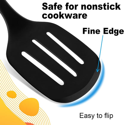 Heat Resistant Silicone Cooking Spatula and Spoon Set | BPA Free, For Nonstick Cookware, Large Cooking Utensils, For Serving, Mixing, Scraping, Dishwasher Safe