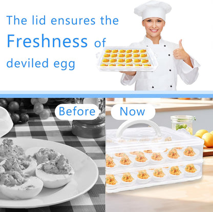 3 Layer Deviled Egg Containers with Lid,Portable Deviled Egg with Handle,Egg Carrier Holder Tray with 72 Holes for Thanksgiving Day,Party Favor Home Kitchen Refrigerator Supplies