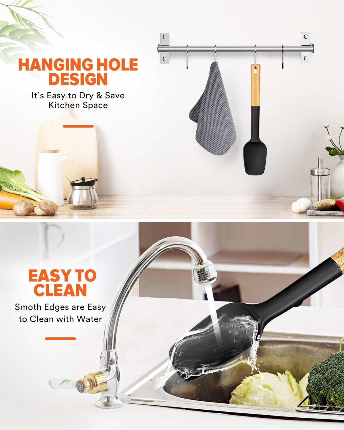 Badiano Silicone Spoon Spatula, Nonstick Rubber Spatula, Grey
