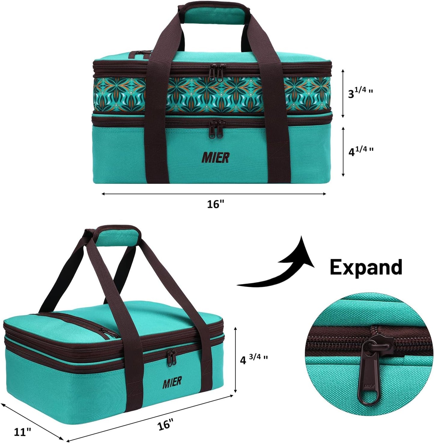 MIER Insulated Double Casserole Carrier Bag for Lasagna Lugger, Potluck Parties, Picnic, Beach, Fits 9 x 13 Inches Baking Dish, Casserole Dish, Expandable, Dark Blue