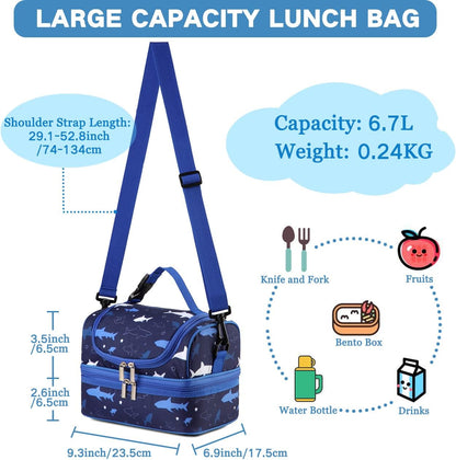 VASCHY Lunch Box Bag Men, Insulated Two Compartments Bento Cooler Bags for Adults/Women/Kids for School,Daycare,Kindergarten,Picnic Black