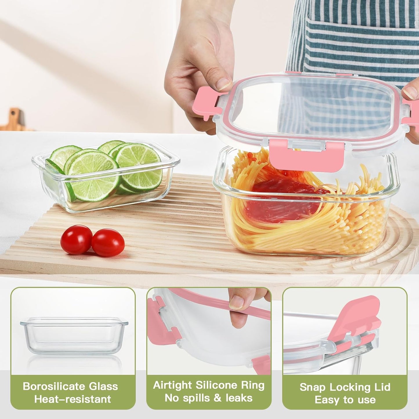 BAYZZ 24 Piece Glass Food Storage Containers with Lids, Airtight Glass Meal Prep Containers for Kitchen, BPA-Free Lunch Box, Microwave and Freezer Safe