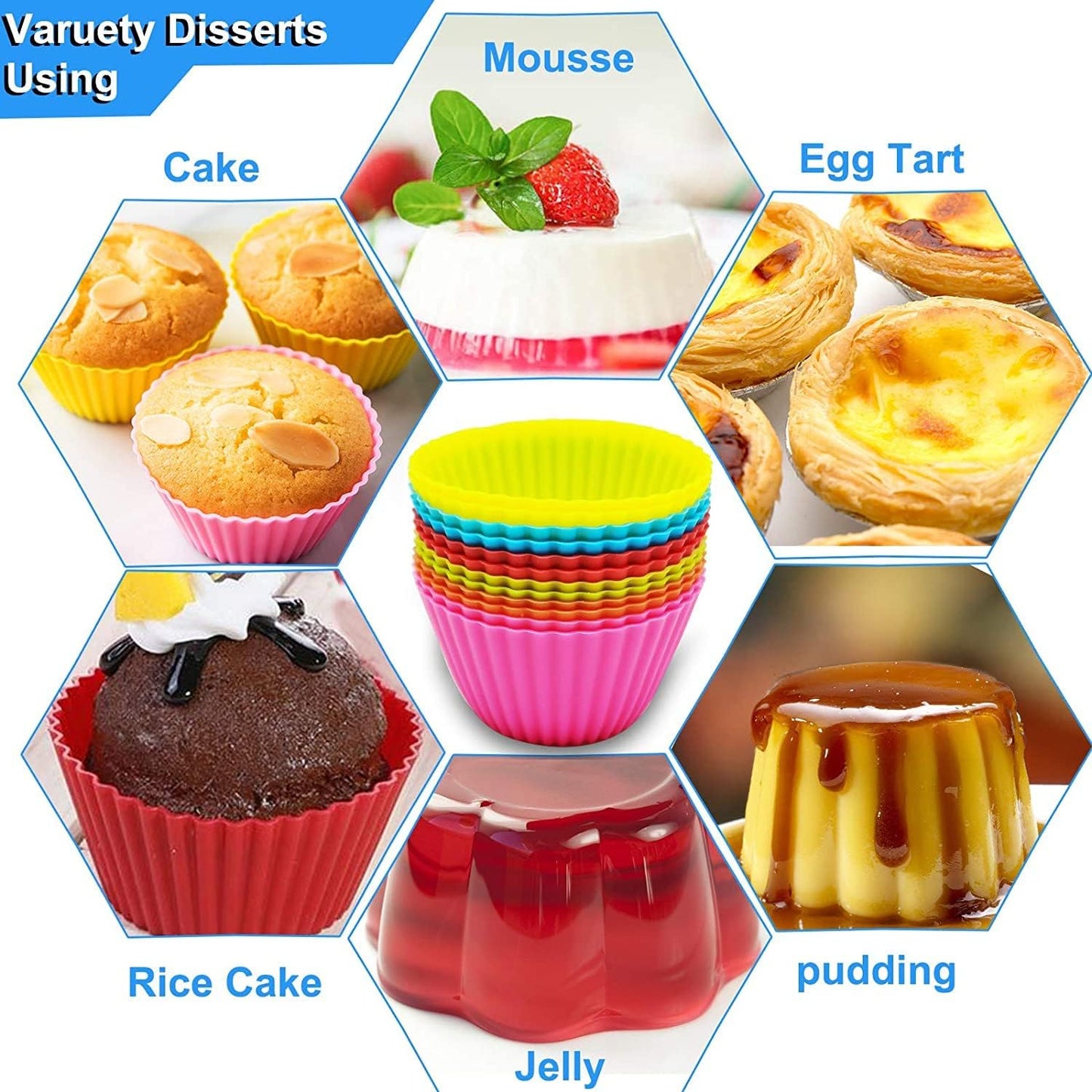 Utoolmart Silicone Cupcake Baking Cups,Reusable Silicone Baking Cups, Non-stick Cupcake Muffin Liners Cake Molds Set, Use As Lunch Box Dividers, 5 Pcs