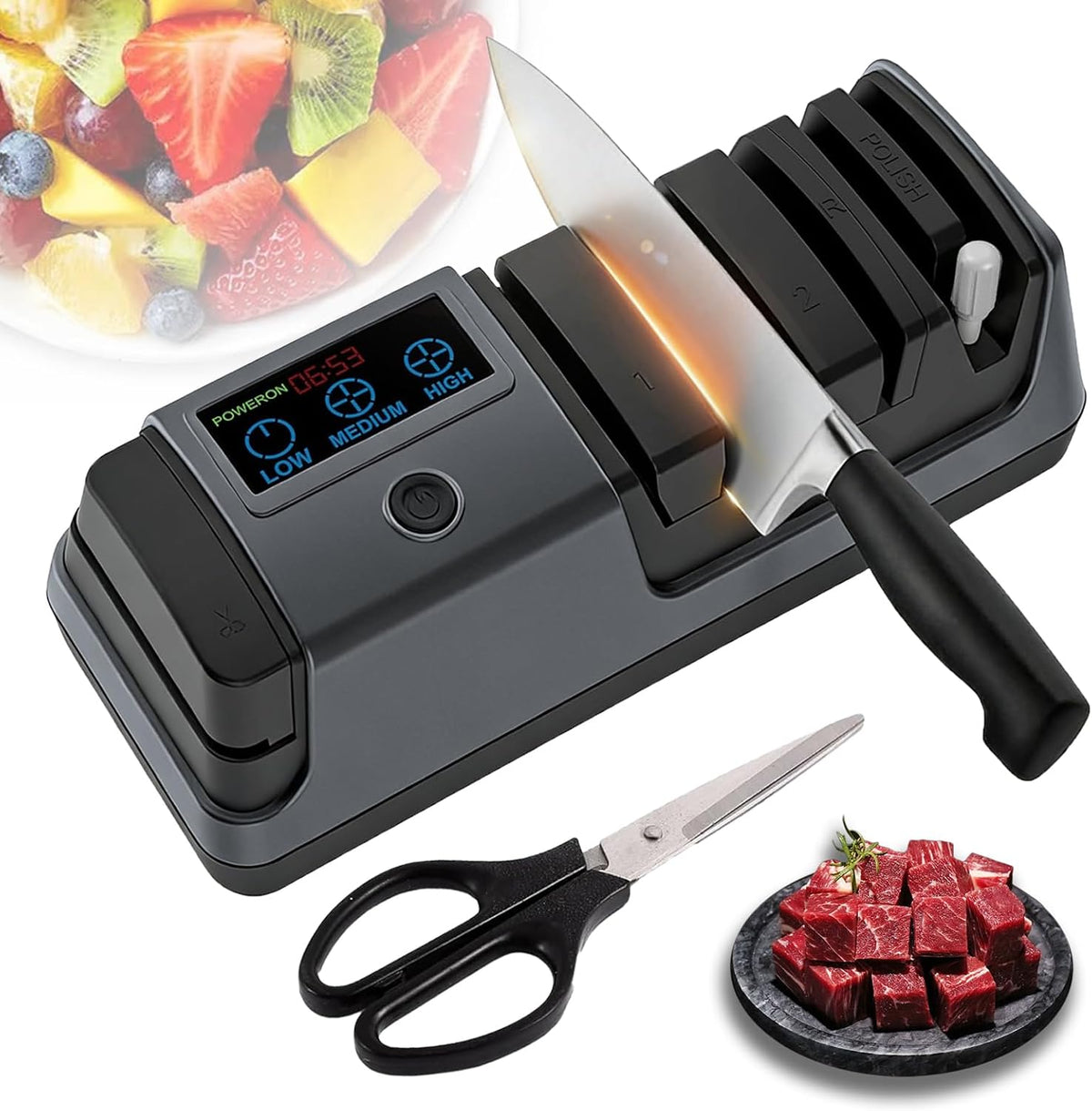 5-in-1 Electric Knife Sharpener for Kitchen Knives-Scissor Sharpener (light gold)