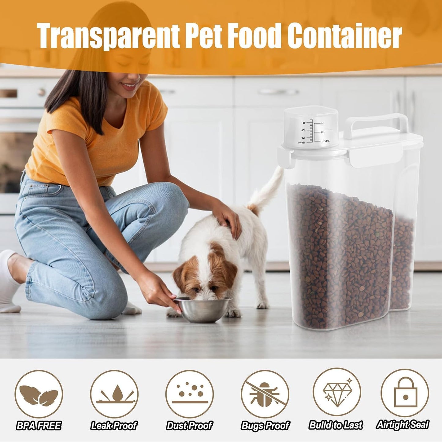 Dog Cat Food Storage Container, Pet Food Pourable Container Airtight with Large Spout & Cup, BPA-Free Plastic Food Dispenser for Pet Food, Bird Seed, Rice, Flour (Dark Gray, 2.5L)