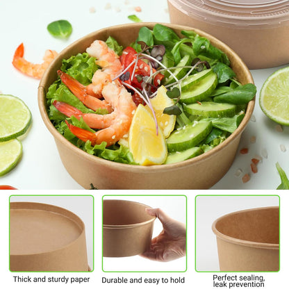 50 Sets 25oz Disposable Kraft Paper Bowls with Lids, Rectangle