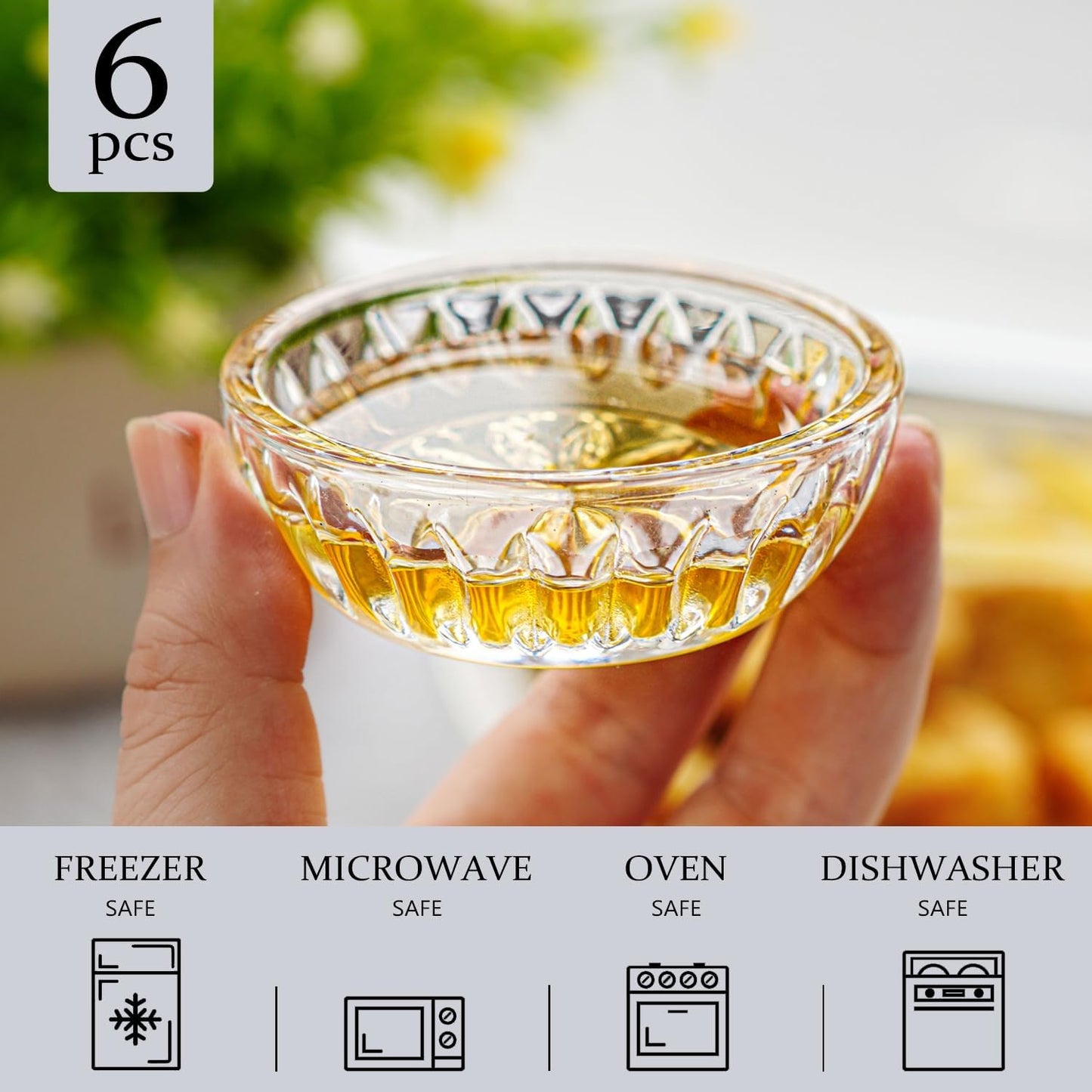 kanpura Mini Glass Bowls, Square Prep Bowl, Dishwasher Safe, Pinch Bowls for Dipping Spices Sauce, Stackable, 1.8 oz, Set of 6, (Clear)