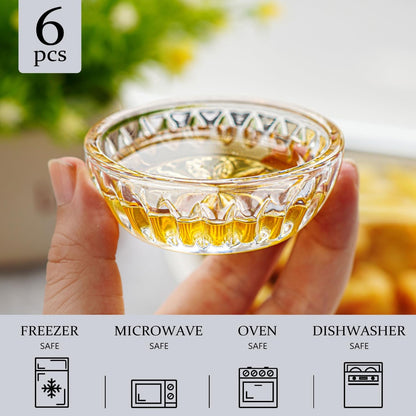 kanpura Mini Glass Bowls, Square Prep Bowl, Dishwasher Safe, Pinch Bowls for Dipping Spices Sauce, Stackable, 1.8 oz, Set of 6, (Clear)