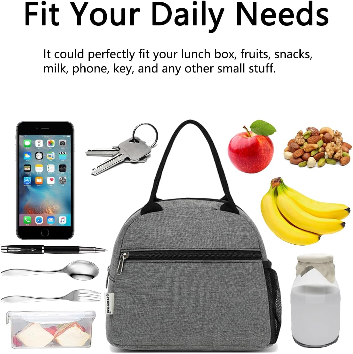 GYEUKHAM Lunch Bag Women, Lunch Box for Adult Men Kids Girls, Small Cute Lunchbox Tote Large Capacity Insulated Lunch Container Cooler for Work School Picnic Travel, Black White Stripes
