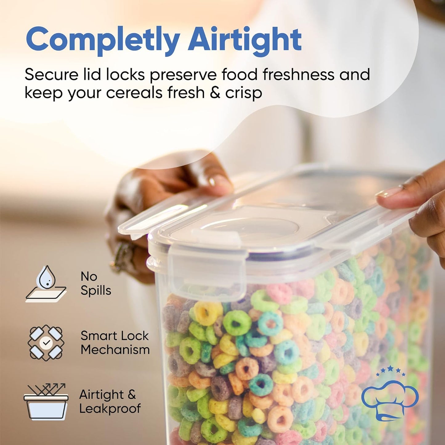Chef's Path Airtight Food Storage Containers - Pack of 4 (4L/135.3oz) - MULTISPOUT Design for Kitchen & Pantry - BPA-Free Cereal Containers with Bigger Spout Mouth for Easy Pouring